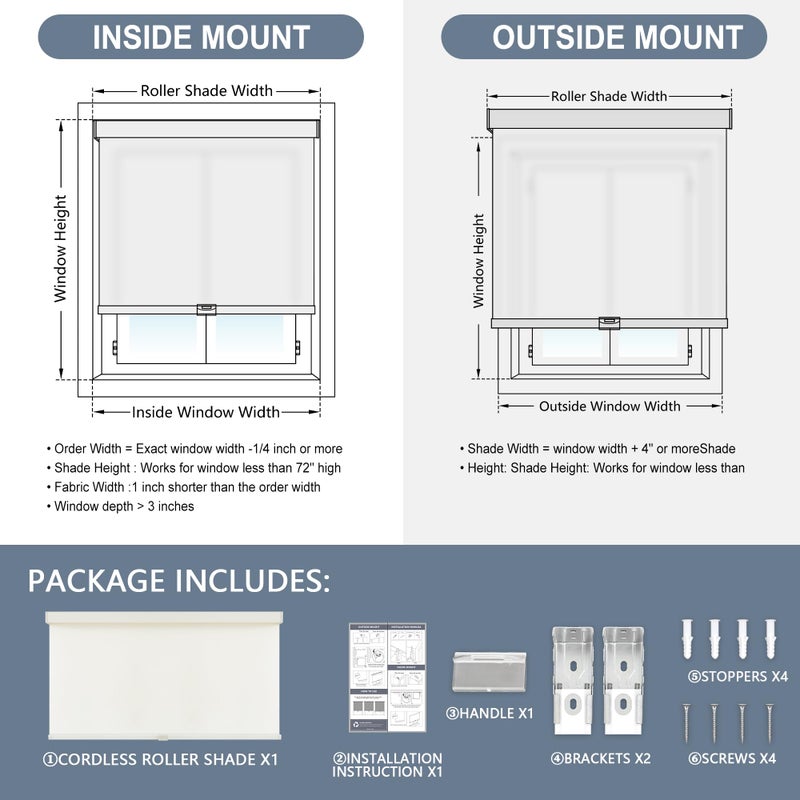 AOSKY Light Filtering Roller Shades Cordless Blinds for Windows, 1% Openness Free-Stop Shades with Valance, Thermal Insulated Fabric, UV Protection, Natural Woven Blindsï¼ˆ20" W x 72" H, Ivoryï¼‰ - Image 4
