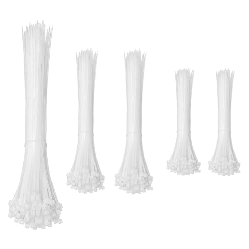 Hian White Nylon Cable Ties 500pcs Combo Pack Assorted Sizes 4” (200 pcs), 6” (200 pcs), 8” (100 pcs) Heavy Duty Zip Ties for Cable Management, Wire Bundling & Fastening Use - Image 1