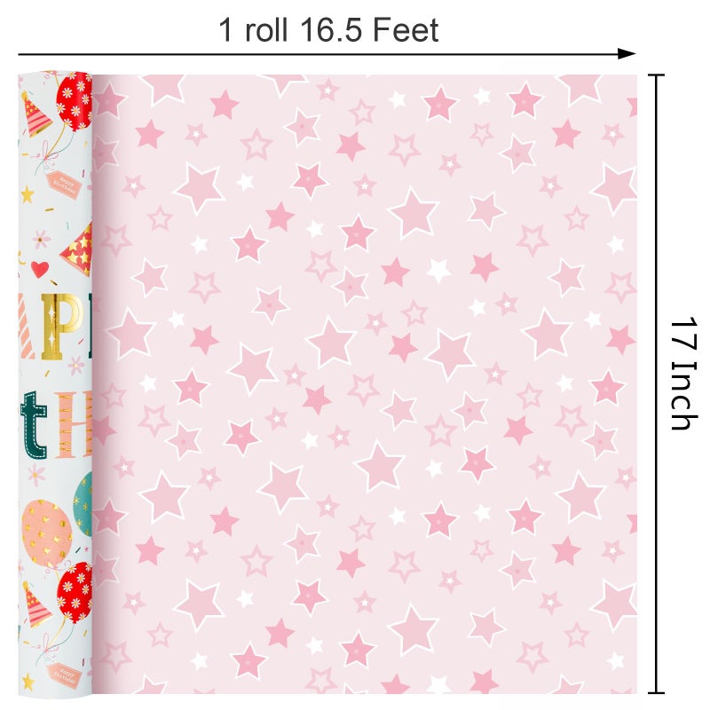 Merture Reversible Colorful Wrapping Paper - Mini Roll - 17 In X 16.5 Ft(23.3 sq.ft.ttl.) Foil Happy Birthday Letter & Balloon Design for Birthday - Image 3