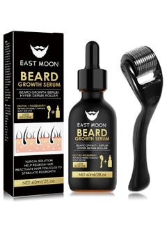 East Moon Beard Growth Serum Hyper Derma Roller, Men Rosemary Oil Moustache Growth Enhancer ​Anti Hair Loss Care Serum With Beard Rolle 60ML  - Image 1