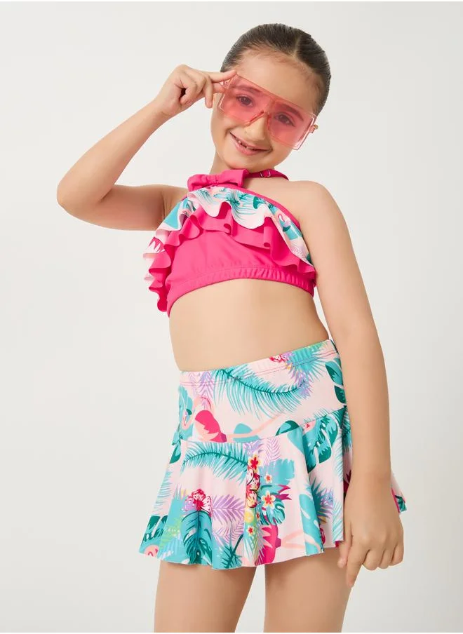Styli Styli Printed Crop Top and Shorts with Skirts Swim Suit