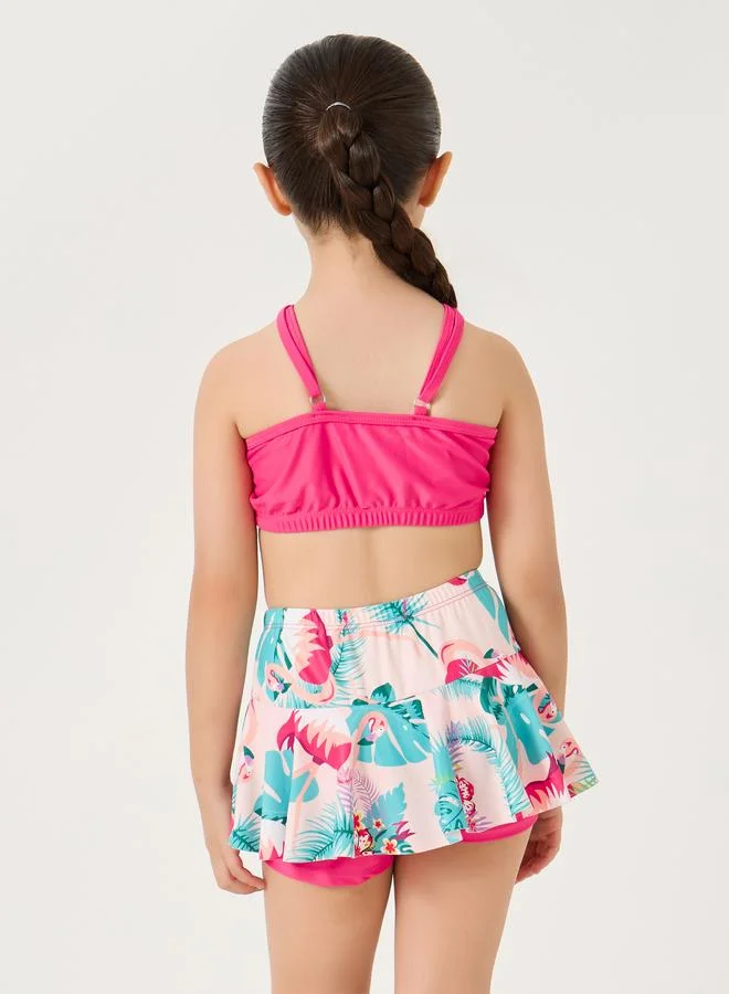 Styli Styli Printed Crop Top and Shorts with Skirts Swim Suit