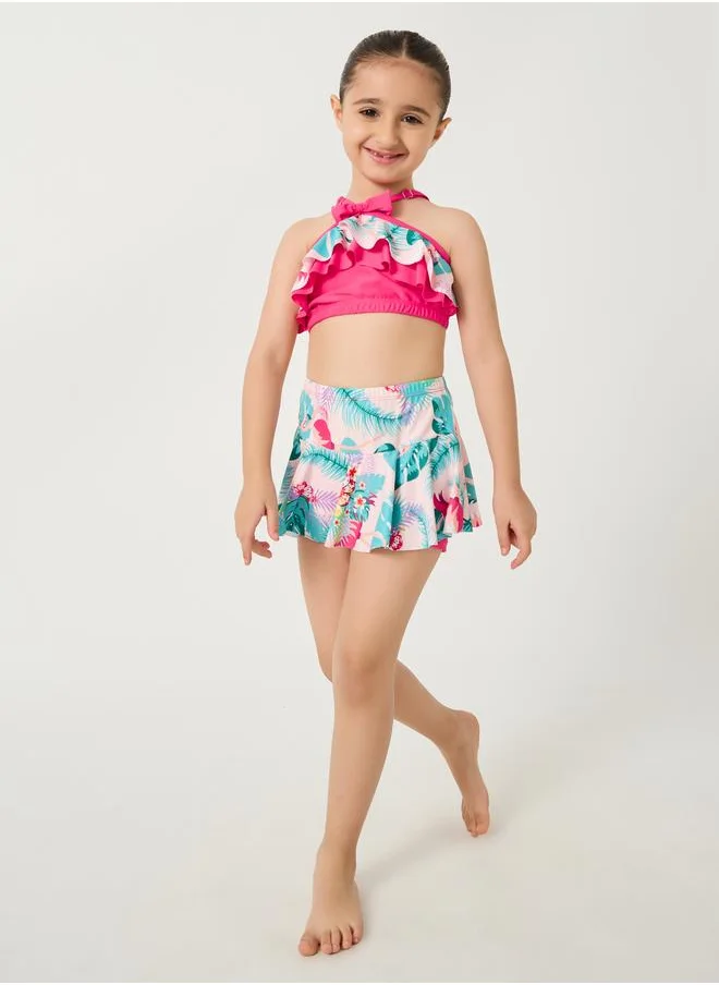 Styli Styli Printed Crop Top and Shorts with Skirts Swim Suit