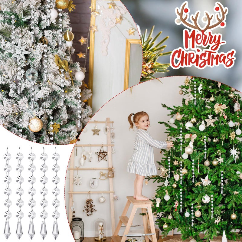 Nuenen 100 Pcs Acrylic Hanging Crystals for Centerpieces Chandelier Clear Crystal Garland Strands Ornament Acrylic Clear Beads Prisms Pendant for Christmas Tree Window Home Decoration(Icicle) - Image 3
