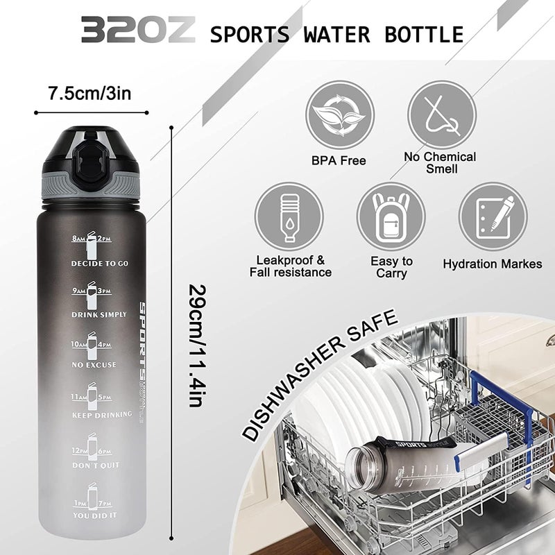 ELONSEY 1 Liter Water Bottle with 3-Layer Twist and Lock Storage, 100% BPA-Free Leak Proof Fitness Sports Bottle With Straw and Time Markers, Supplements Non-Slip Mix Shake Bottle - Black 1L - Image 2