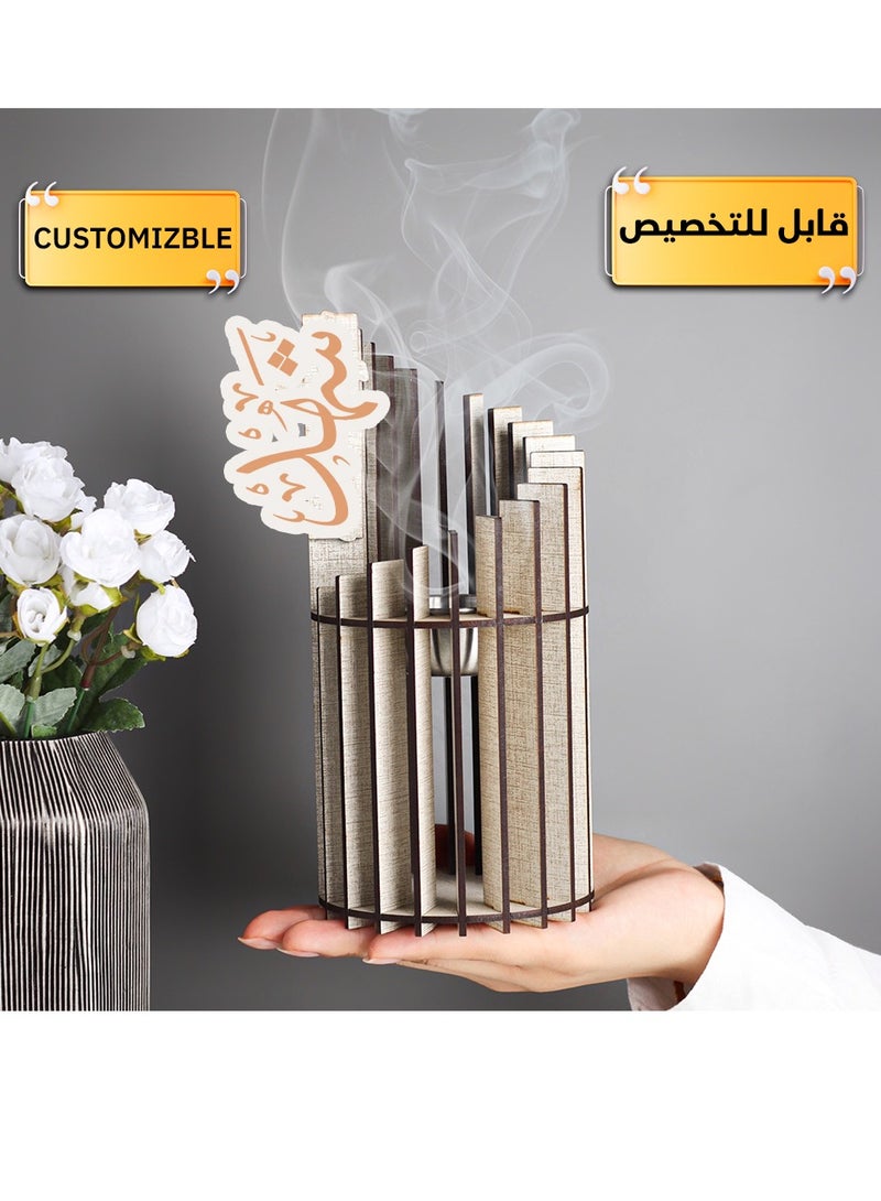 حكاية شمعة مبخره بخور مصنوعه من الخشب الفاخر ، مبخرة باسم قابل للتخصيص "باسمك او اسم من تحب "بتصميم مميز وبلون بيج - Image 2