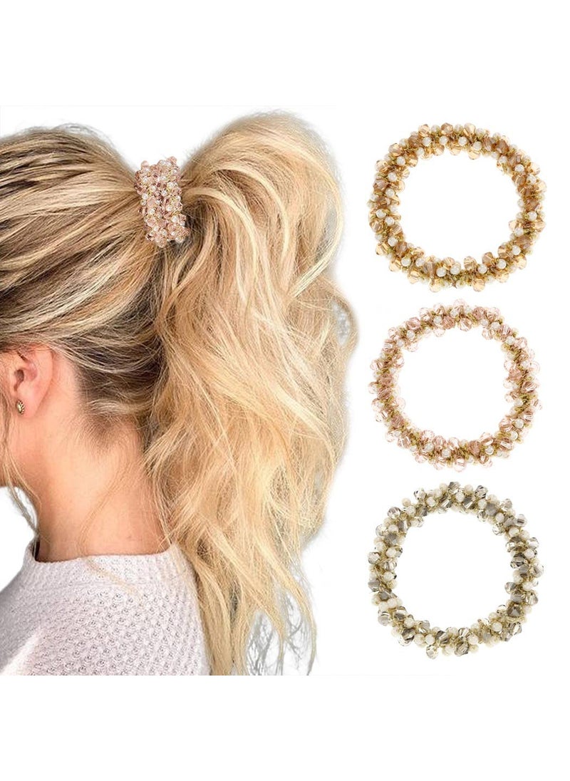 Brinie - Brinie Pearl Rhinestone Pink Ponytail Holder Hair Ties and Scrunchies  Elastic Stretchy Hair Bands and Accessories for Women and Girls Pack of 3 - Image 1