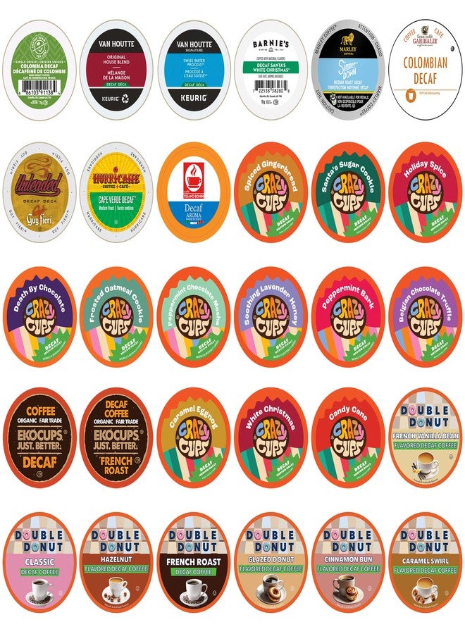 Crazy Cups Decaf Coffee Pods Variety Pack Sampler, Assorted Unflavored & Flavored Coffee Pods Compatible with Keurig K Cups Brewers, Decaffeinated Coffee Capsules, 30 Count - No Duplicates (Pack of 1) - Image 1