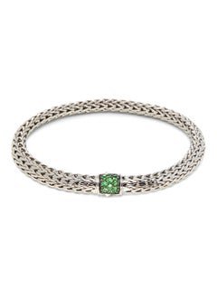 Sterling Silver and Tsavorite Braided Chain Bracelet for Women One Size