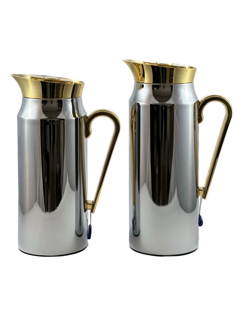 Homemaker 2-Piece Tea & Coffee Flask - 0.75 Liter & 1 Liter Capacity - Glass Inner - Steel Body - Silver & Gold - Image 3