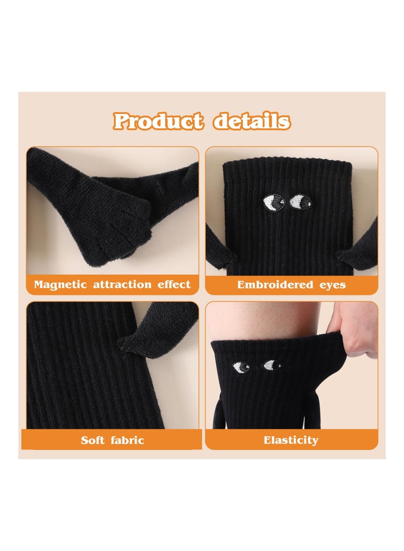 Couple's Magnetic Holding Hands Socks, Unisex Mid-Tube Funny Matching Socks, Hand in Hand Design, Perfect Gift for Couples (2 Black Pairs) - Image 4