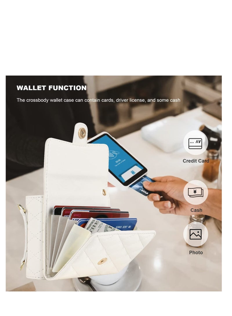 Excefore for Samsung Galaxy Z Flip 5 Wallet Case, Crossbody Purse with Credit Card Slot Holder RFID Blocking PU Leather Phone Case, Adjustable Lanyard Detachable Strap Wrist, for Galaxy Z Flip5 (White) - Image 3