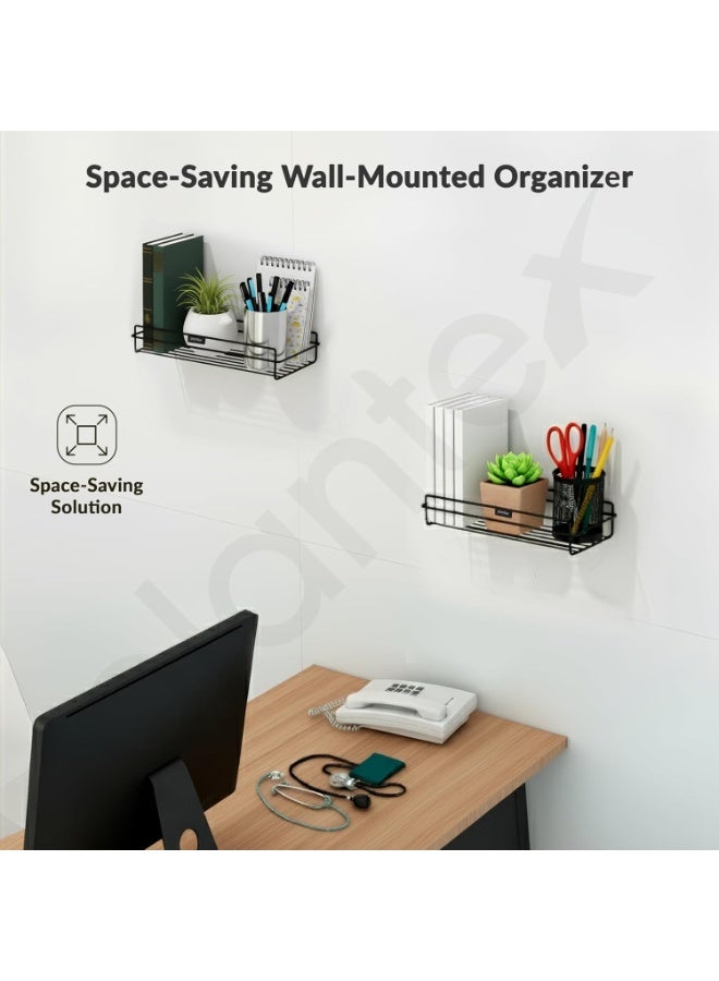 Plantex Self Adhesive Bathroom Shelf Rack/Bathroom Organiser Without Drill//GI-Steel Shelf for Kitchen with Magic Stickers/Bathrooms Accessories - Pack of 2 (12x5 Inches, Black) - Image 2