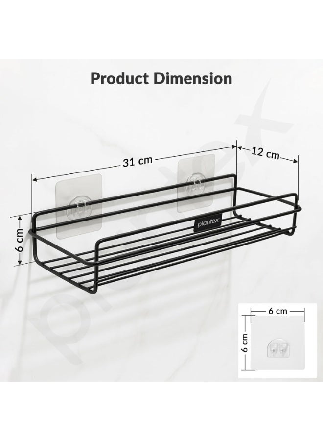 Plantex Self Adhesive Bathroom Shelf Rack/Bathroom Organiser Without Drill//GI-Steel Shelf for Kitchen with Magic Stickers/Bathrooms Accessories - Pack of 2 (12x5 Inches, Black) - Image 3