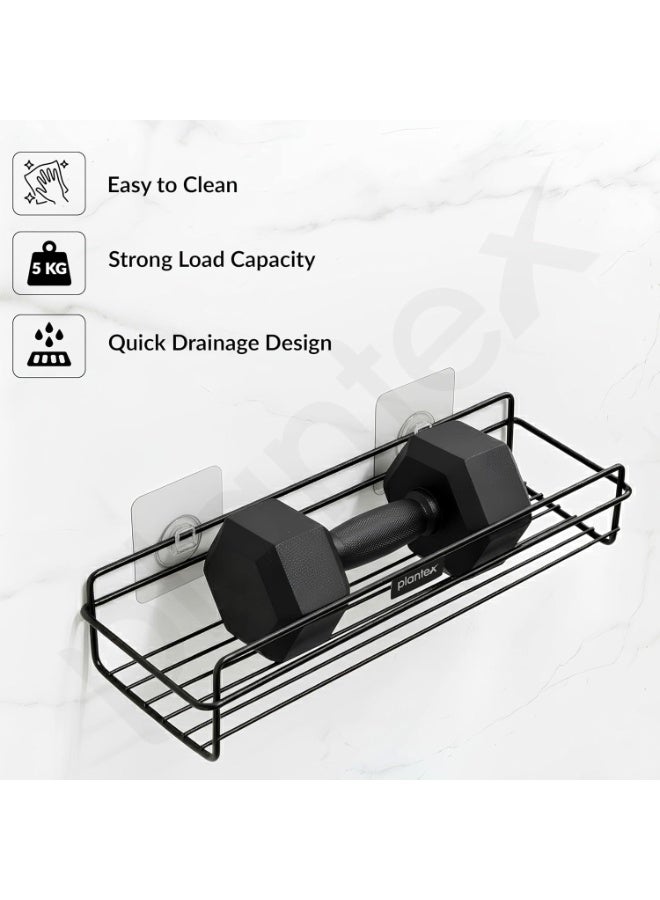 Plantex Self Adhesive Bathroom Shelf Rack/Bathroom Organiser Without Drill//GI-Steel Shelf for Kitchen with Magic Stickers/Bathrooms Accessories - Pack of 2 (12x5 Inches, Black) - Image 4