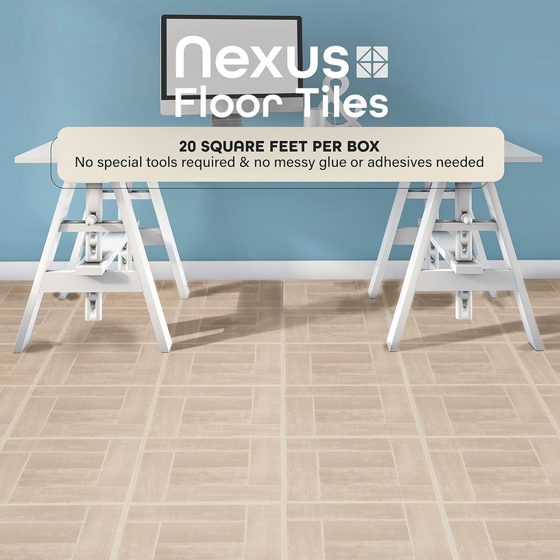 Home Furnishings Nexus Self Adhesive 12-Inch Vinyl Floor Tiles, 20 Tiles - 12" x 12", Saddlewood Pattern - Peel & Stick, DIY Flooring for Kitchen, Dining Room, Bedrooms & Bathrooms by Decor - Image 2
