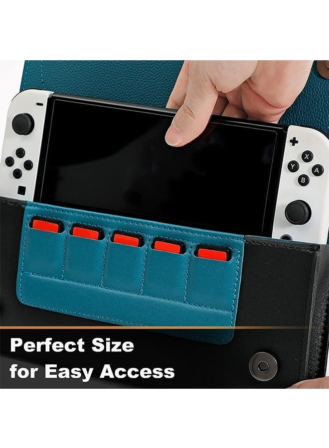 Compatible with Nintendo Switch/Switch OLED Storage Bag, Anti-Scratch Leather Protective Case for Switch/Switch OLED, Travel Carrying Clutch with Game Holder - Image 5