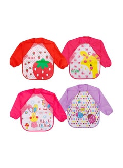 KASTWAVE Bibs with Sleeves 4 Pcs EVA Baby Bib Waterproof Long Sleeve Bib Unisex Feeding Bibs Apron Lovely Cute Cartoon Bibs for Infant Toddler 6 Months to 3 Years Old  - Image 1