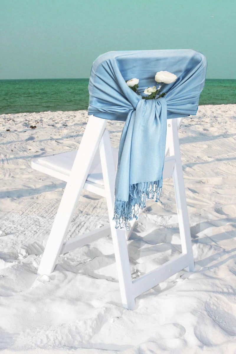 Sakkas Large Soft Silky Pashmina Shawl Wrap Scarf in Solid Colors - Baby Blue - Image 4