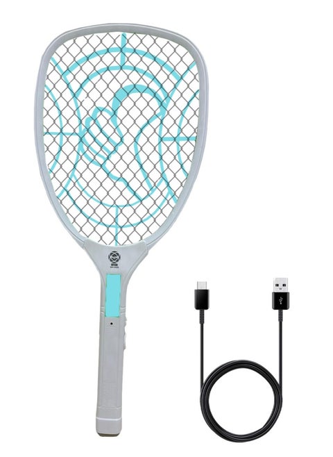 Bug Zapper Racket, Electric Fly Swatter with 3 Layers of Safety Net, Instant Fly Swatter, Rechargeable Racket, Fly Killer for Indoor, Kitchen, Home, Garden and Outdoor,Blue.