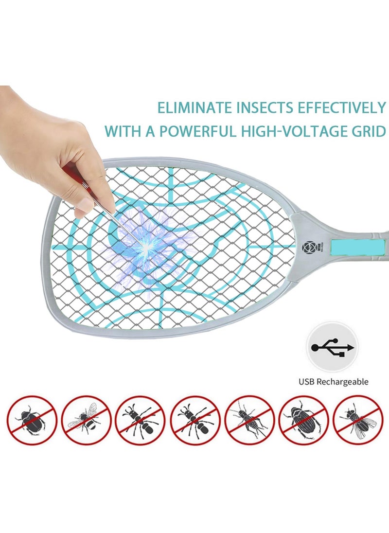 Bug Zapper Racket, Electric Fly Swatter with 3 Layers of Safety Net, Instant Fly Swatter, Rechargeable Racket, Fly Killer for Indoor, Kitchen, Home, Garden and Outdoor,Blue.