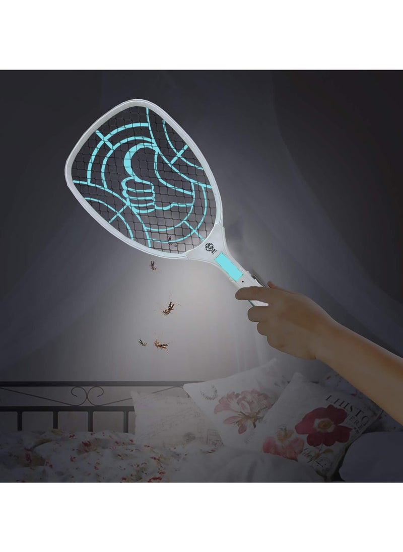 Bug Zapper Racket, Electric Fly Swatter with 3 Layers of Safety Net, Instant Fly Swatter, Rechargeable Racket, Fly Killer for Indoor, Kitchen, Home, Garden and Outdoor,Blue.