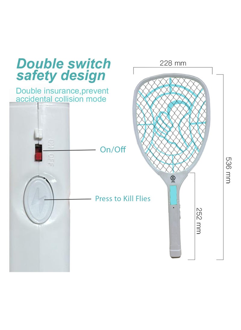 Bug Zapper Racket, Electric Fly Swatter with 3 Layers of Safety Net, Instant Fly Swatter, Rechargeable Racket, Fly Killer for Indoor, Kitchen, Home, Garden and Outdoor,Blue.