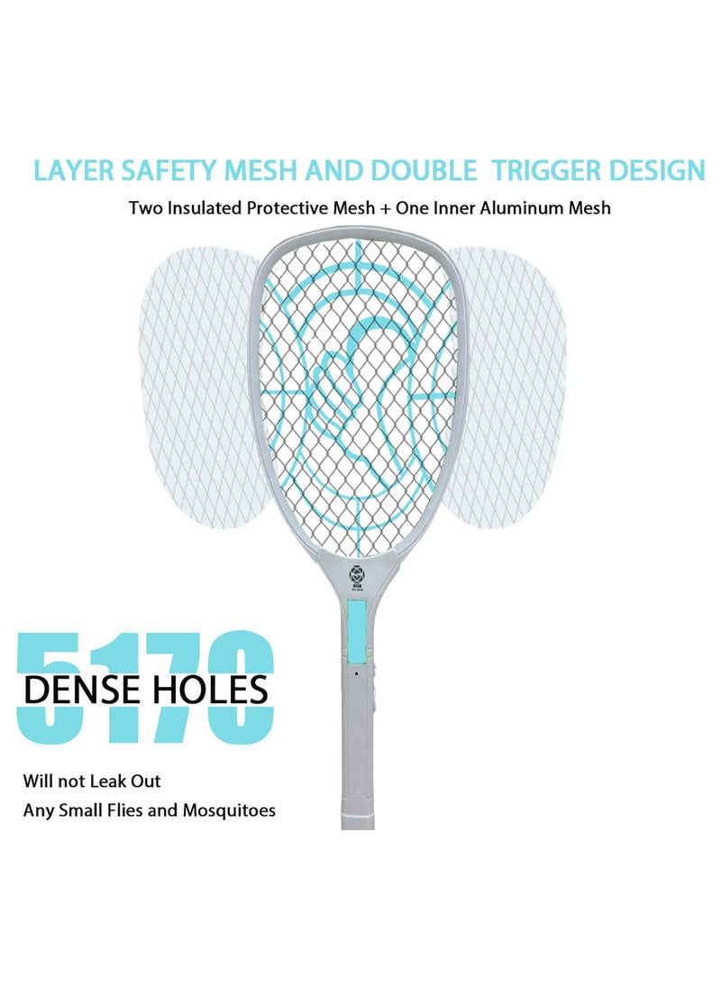 Bug Zapper Racket, Electric Fly Swatter with 3 Layers of Safety Net, Instant Fly Swatter, Rechargeable Racket, Fly Killer for Indoor, Kitchen, Home, Garden and Outdoor,Blue.