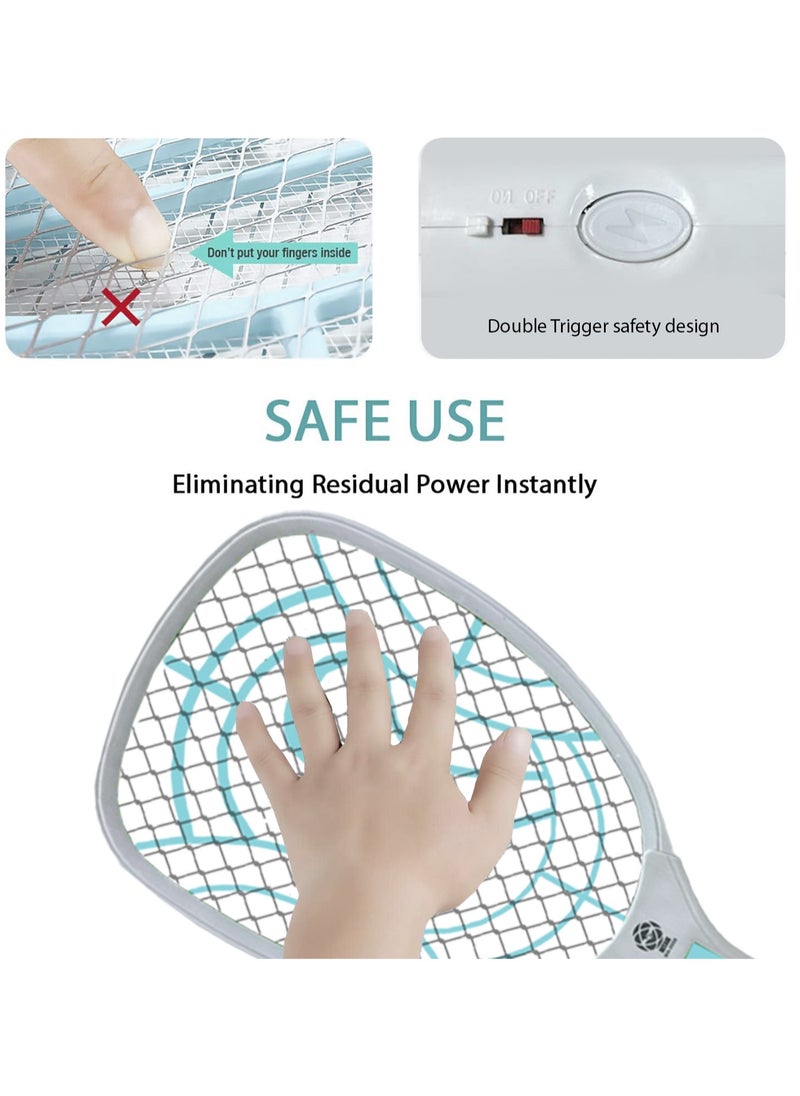 Bug Zapper Racket, Electric Fly Swatter with 3 Layers of Safety Net, Instant Fly Swatter, Rechargeable Racket, Fly Killer for Indoor, Kitchen, Home, Garden and Outdoor,Blue.