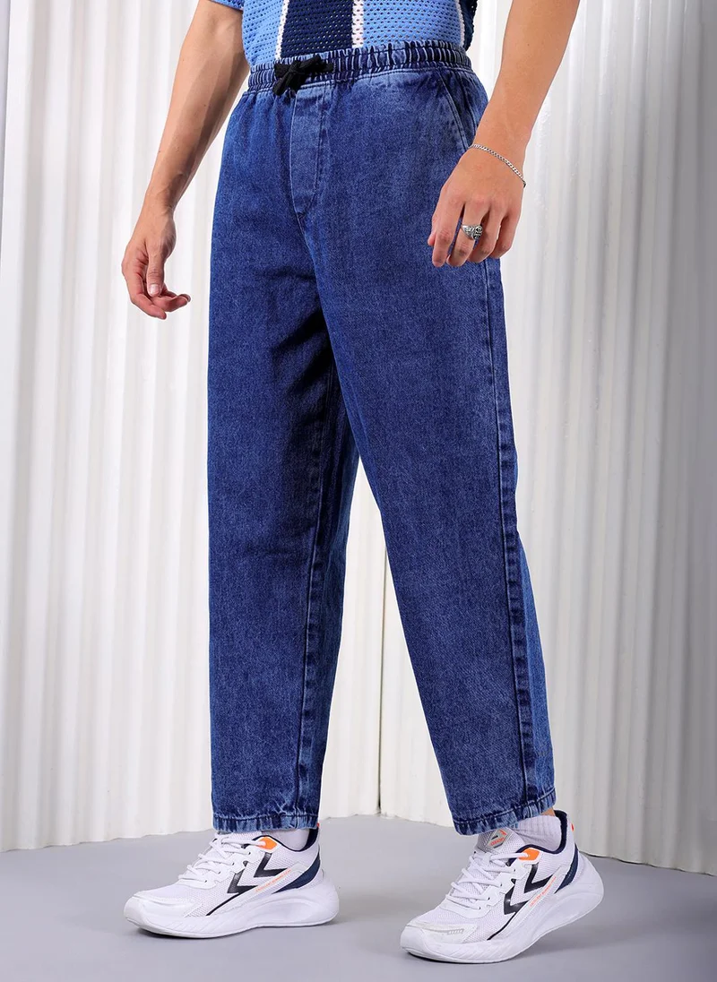 Men Bootcut Loose Fit Solid Mid-Rise Denim Joggers