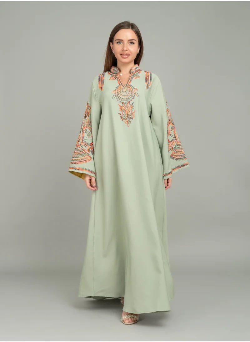 IKKXA Contrast Embroidered Jalabiya CJ1032 Mint
