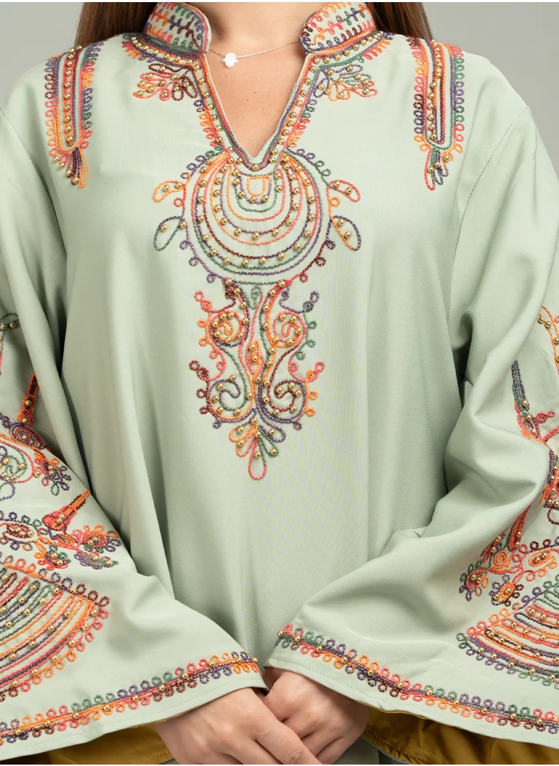 IKKXA Contrast Embroidered Jalabiya CJ1032 Mint