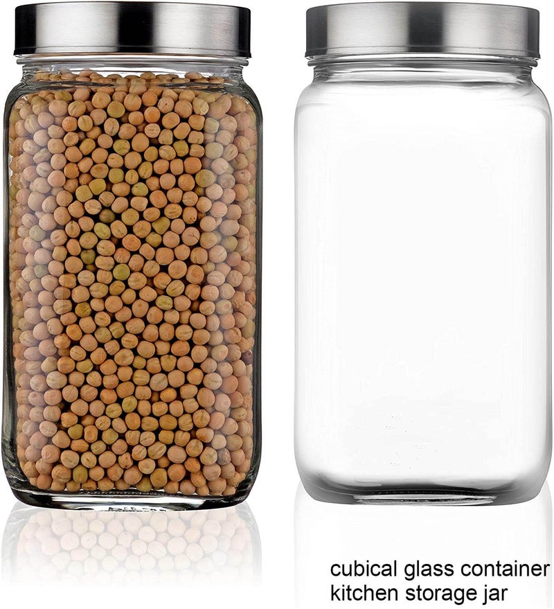 Brezzycloud Piramal Glass 4-Piece Cube Glass Container 1800Ml, Glass Jar With Air Tight Stainless Steel Lid For Kitchen Storage (1800Ml) (Set Of 4),Transparent - Image 3