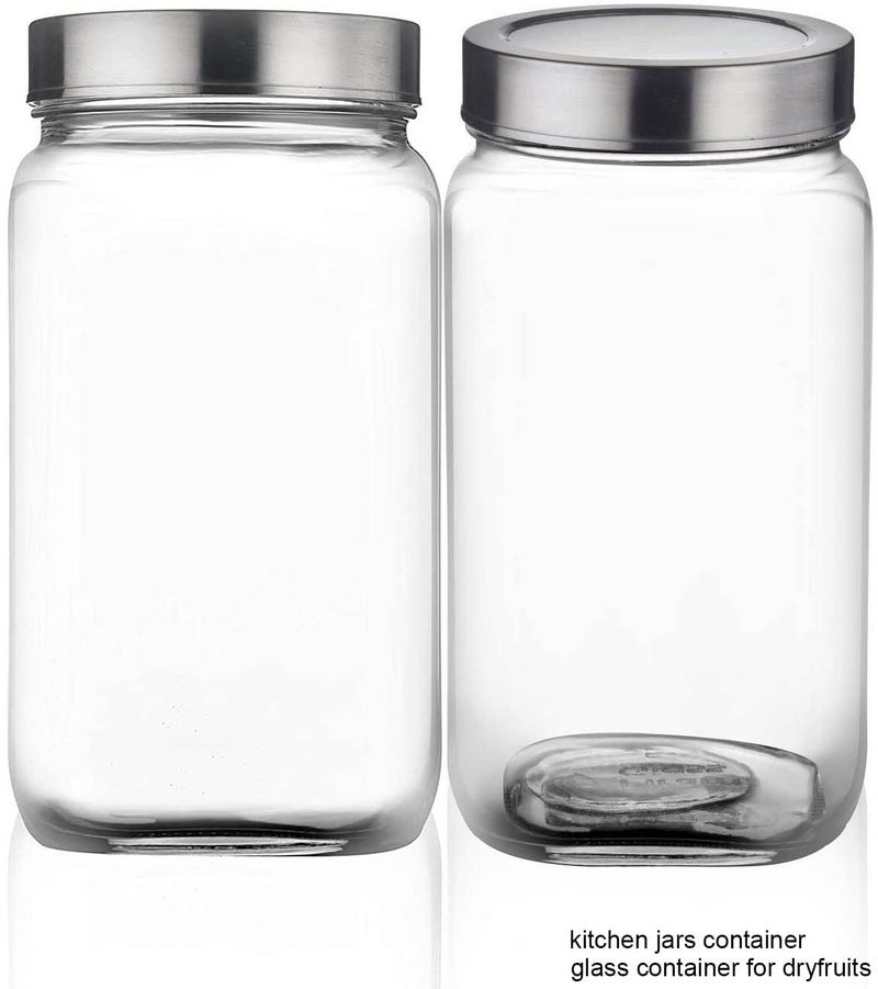 Brezzycloud Piramal Glass 4-Piece Cube Glass Container 1800Ml, Glass Jar With Air Tight Stainless Steel Lid For Kitchen Storage (1800Ml) (Set Of 4),Transparent - Image 2