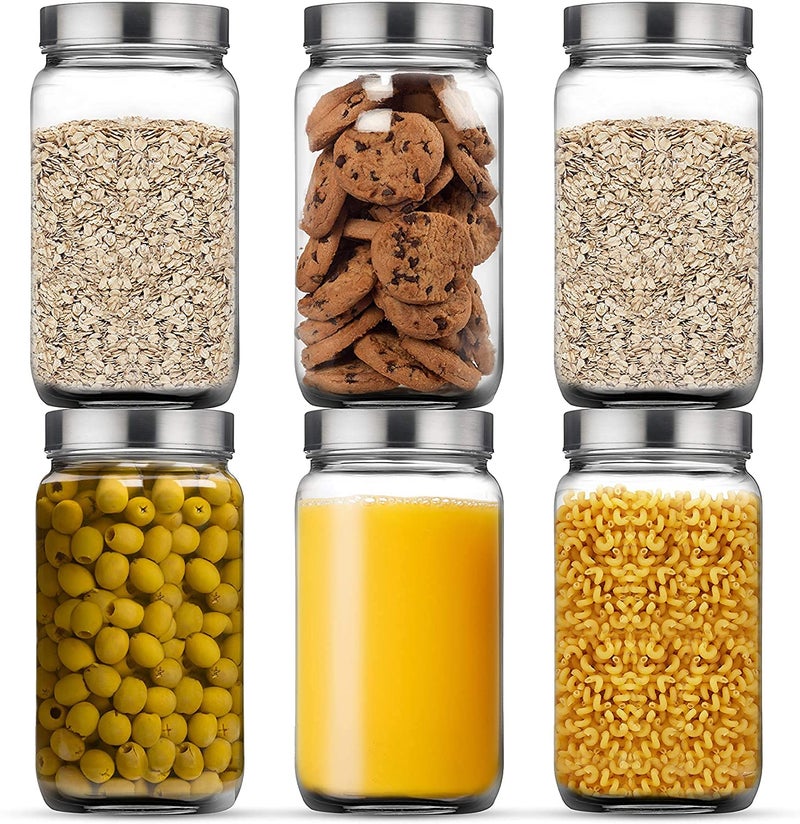 Brezzycloud Piramal Glass 4-Piece Cube Glass Container 1800Ml, Glass Jar With Air Tight Stainless Steel Lid For Kitchen Storage (1800Ml) (Set Of 4),Transparent - Image 4