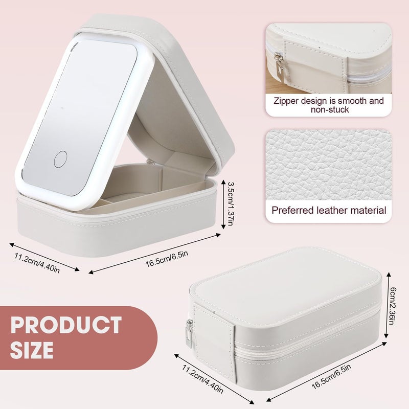 COZIESS Travel Makeup Bag with LED MirrorTravel Makeup Organizer with Adjustable LightUp Mirror3 Color Light SettingsPortable Make Up Case Travel Cosmetic Case Jewelry Organizer White - Image 4