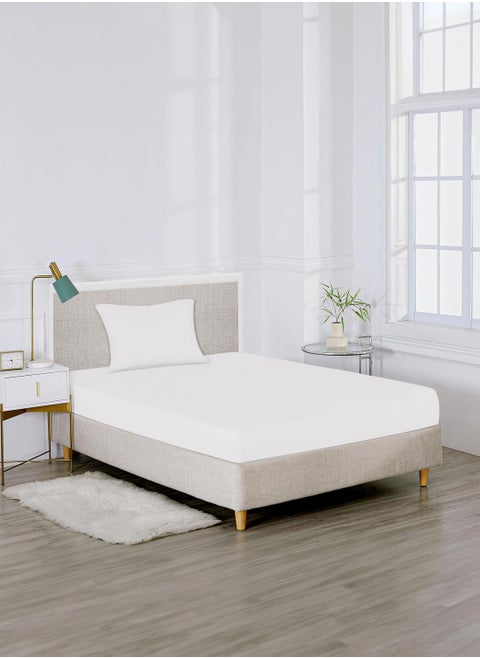 Single Plain Fitted Elastic Bedsheet with 1 Pillow Case 90 x 190 Cm (White)