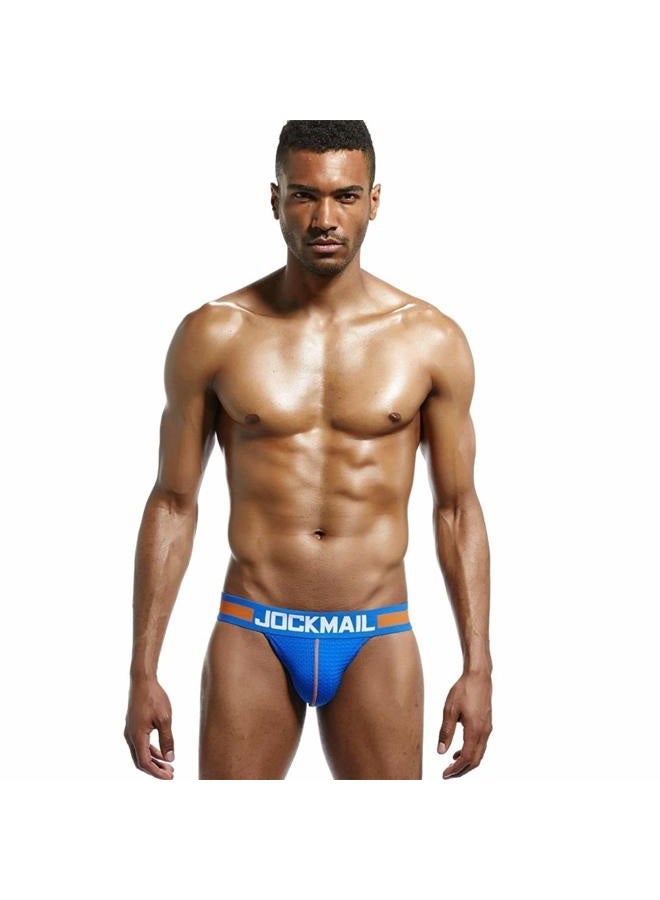 JOCKMAIL Mens Jockstrap Underwear Wide Belt Athletic Supporter Mens Thongs Sport Underwear Jock Strap, 201blue, M - Image 2