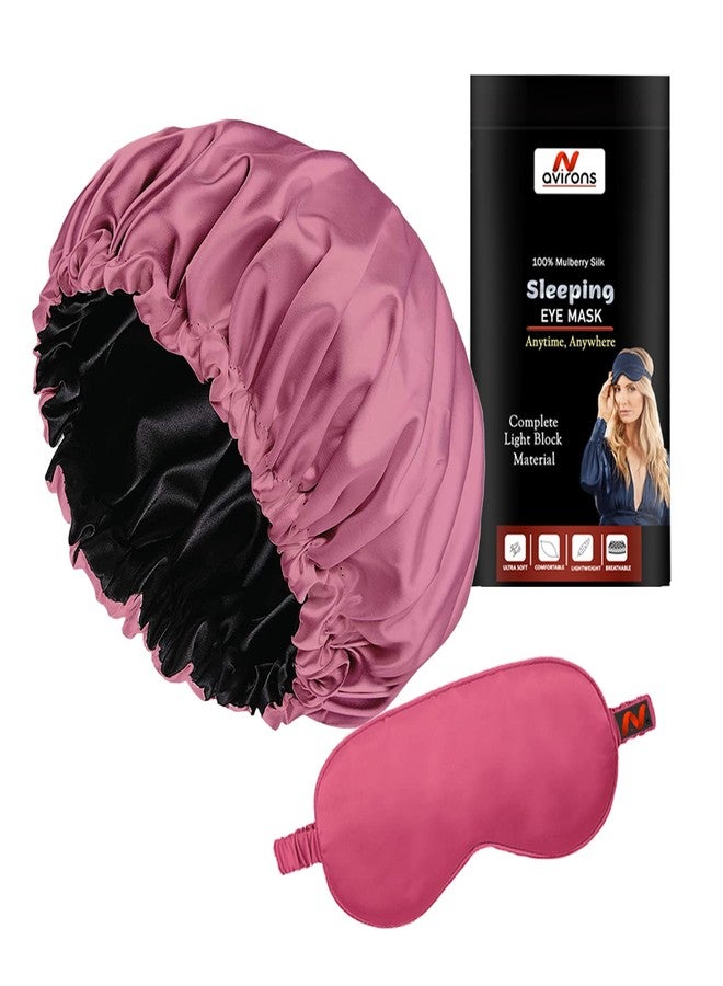 Avirons Silk Hair Bonnet with Eye Mask for Sleeping | Silk Satin Bonnet Cap for Sleeping, Double Layer, Adjustable Night Hat | Sleeping Mask Blind Fold for Comfortable Sleep in Travelling - Image 1
