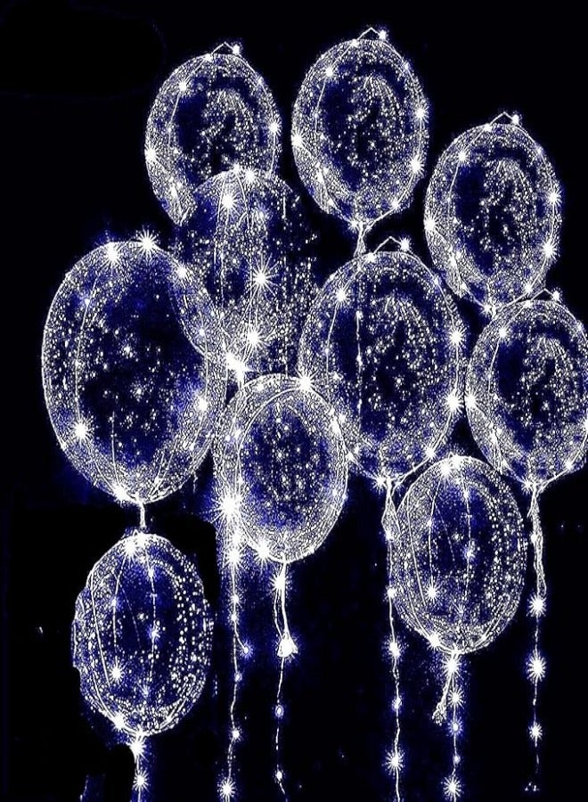 10 PACKS LED Bobo Balloons,Transparent LED Light Up Balloons,Helium Style Glow Bubble Balloons with String Lights for Party Birthday Wedding Festival Decorations (White) - Image 1