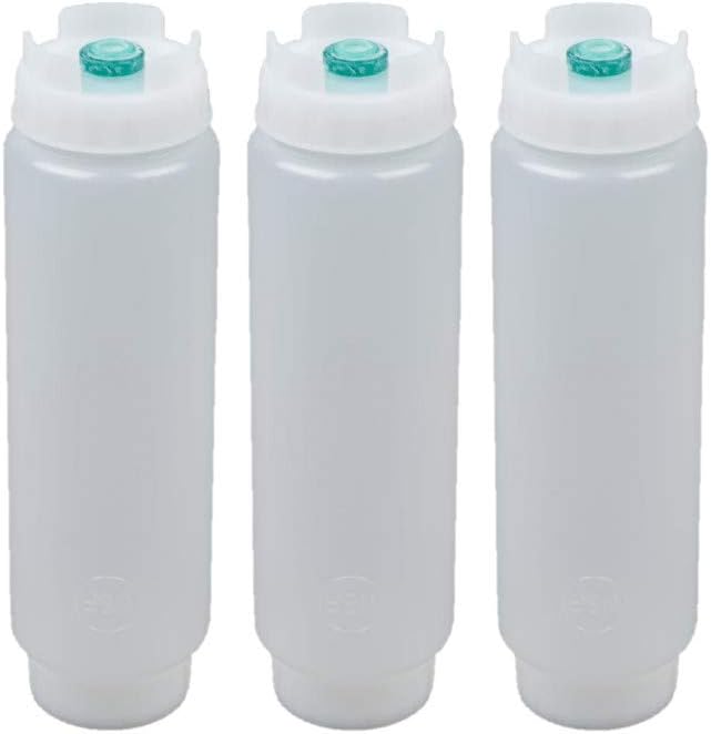 FIFO FIFO Squeeze Bottle Refillable 16 oz  Green Tip Small Valve Dispenser for Thin Condiments Sauces Batter and Dressing  Self Sealing No Drip No Hassle  3 Pack 