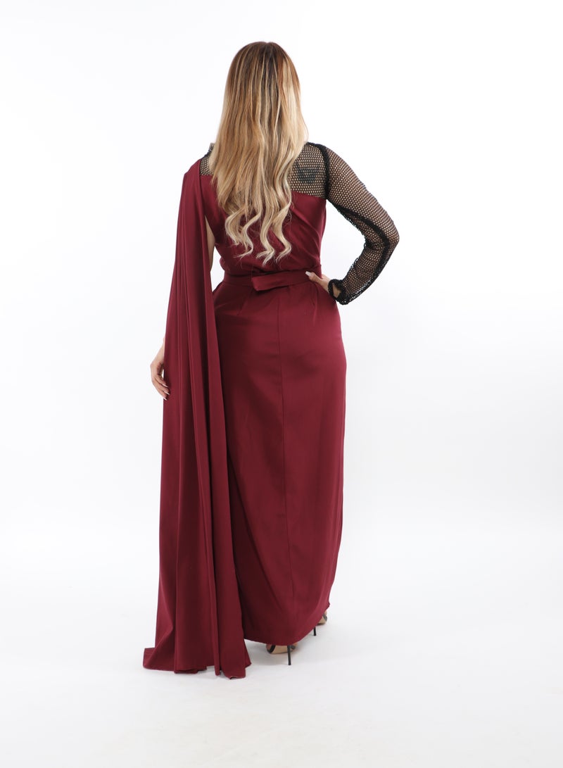 MyesuQ Dress In Crepe Fabric with One Shoulder Fringe and Side Slit - Image 2