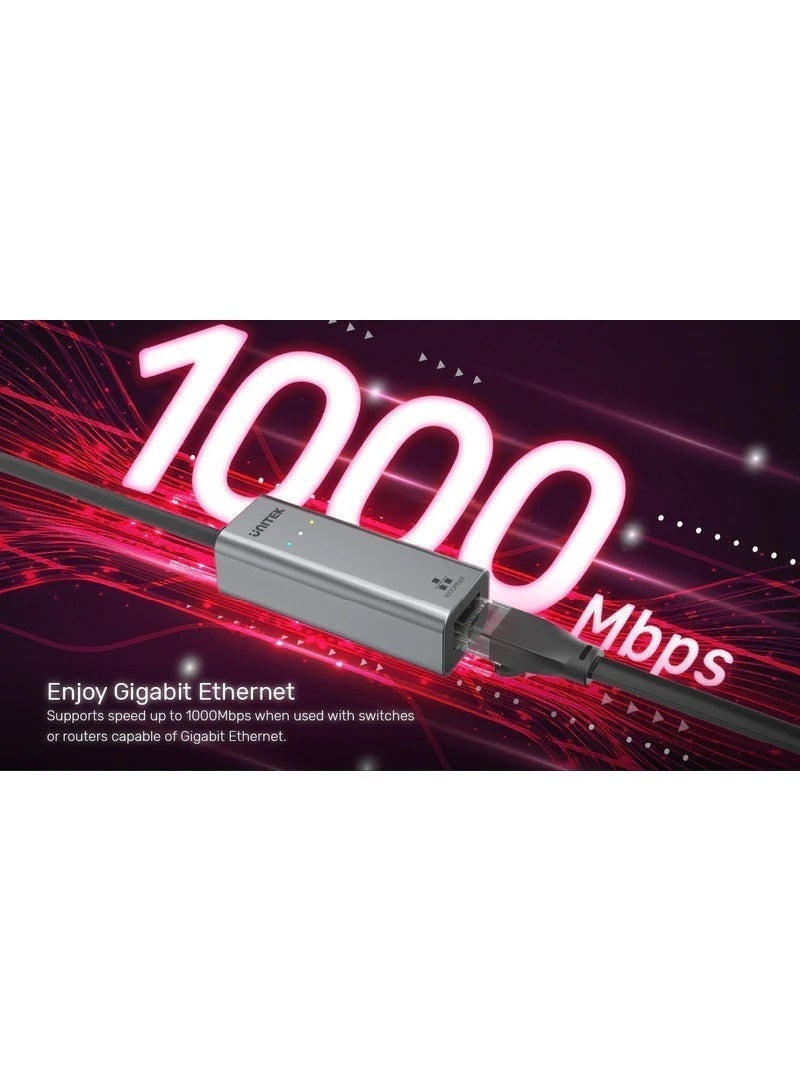 UNITEK محول UNITEK USB-A إلى Ethernet بسرعة جيجابت، رمادي فضائي، هيكل سبائك، 61.0 مم × 23.0 مم × 17.0 مم، نقل بيانات 10/100/1000 ميجابت في الثانية - Image 5