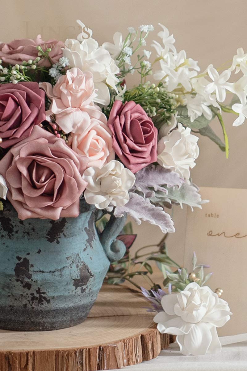 Ling's moment Ling's Moment Artificial Flowers Fake Roses Faux Foam Gardenia Combo for DIY Wedding Bouquets Centerpieces Arrangements Bridal Shower Party Home Decorations  Mauve & Blush  24pcs  - Image 3