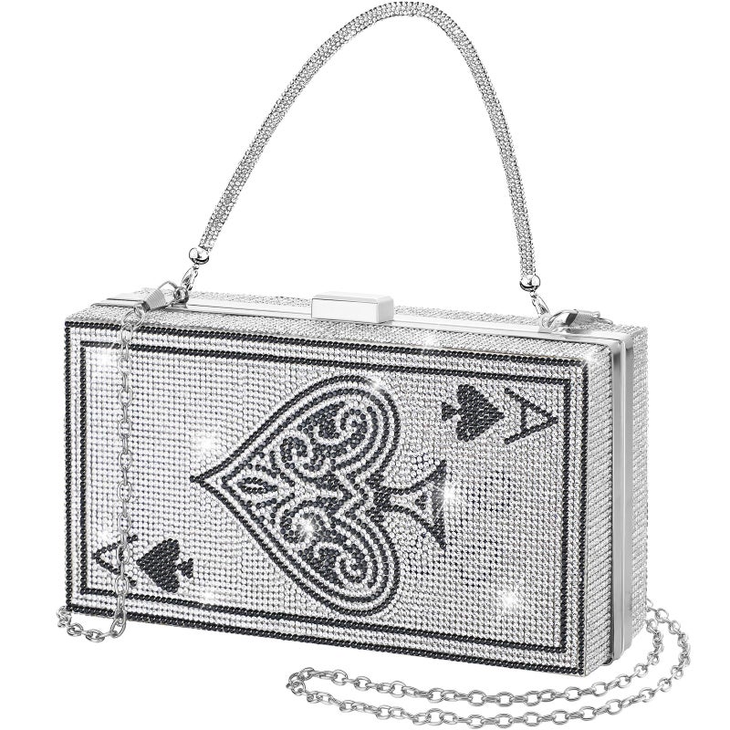 Trnayi Women Poker Card Evening Clutch Rhinestone Purse Casino Vegas Novelty Purse Queen Hearts Bags Playing Cards Gift(Light Silver,Ace of Spades) - Image 1