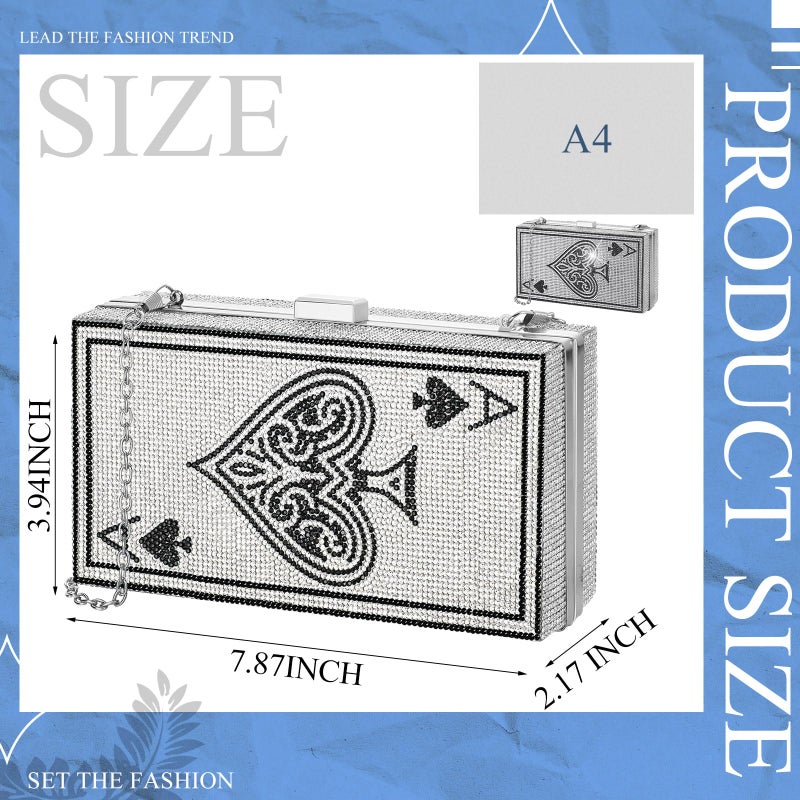 Trnayi Women Poker Card Evening Clutch Rhinestone Purse Casino Vegas Novelty Purse Queen Hearts Bags Playing Cards Gift(Light Silver,Ace of Spades) - Image 3