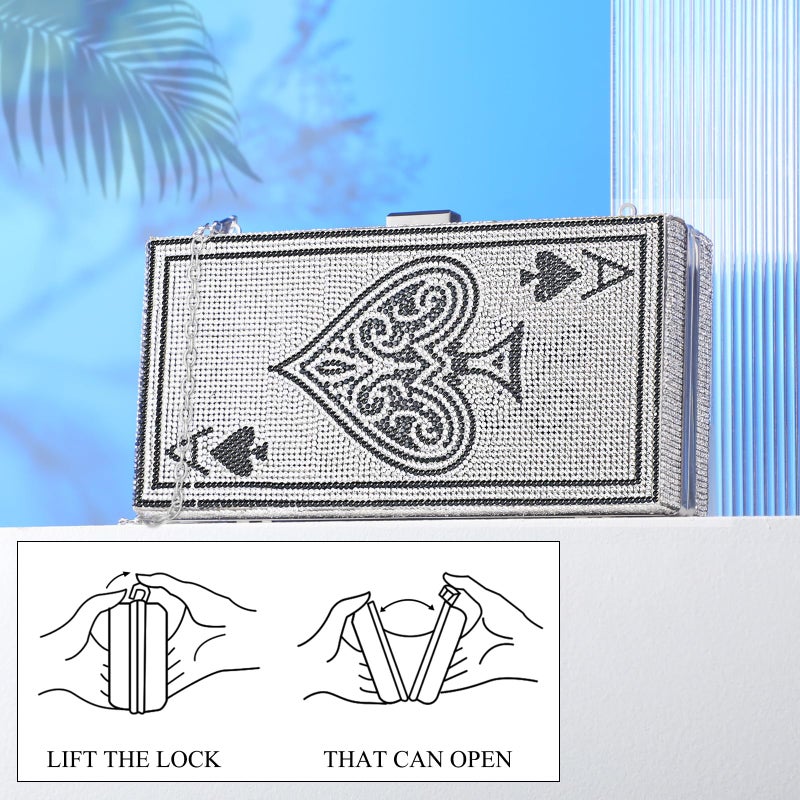 Trnayi Women Poker Card Evening Clutch Rhinestone Purse Casino Vegas Novelty Purse Queen Hearts Bags Playing Cards Gift(Light Silver,Ace of Spades) - Image 5