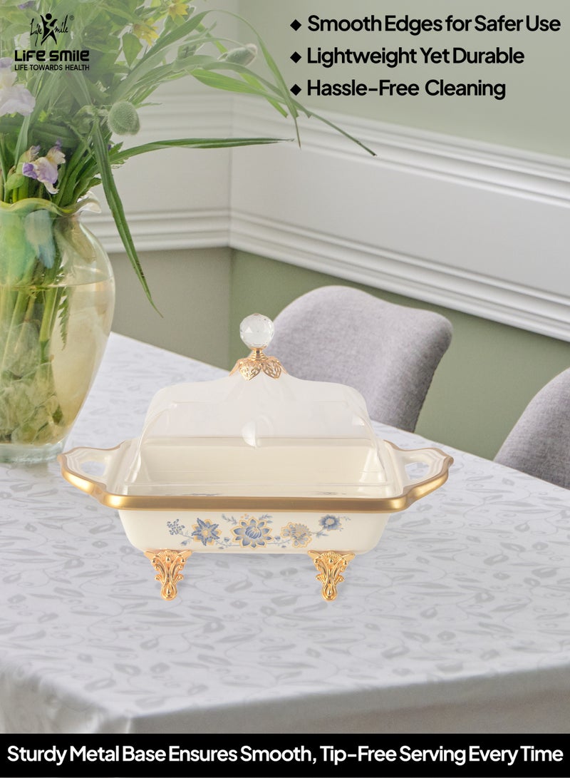 Life Smile Life Smile LIFE SMILE Square Bone China Fruit Bowl With Cover  - Serving Basket with Gold Stand and Acrylic Lid with Knob For Fruit ,Snack, Nuts ,Cake & Dessert Storage - Image 5