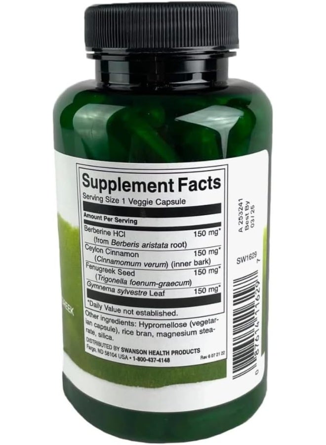 Swanson Berberine Complex with Cinnamon, Gymnema & Fenugreek 90 Veggie Capsules - Image 2