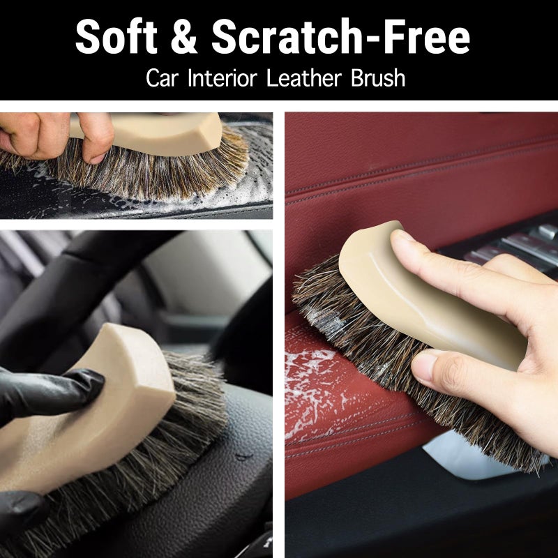 YeewayVeh Long Bristle Horse Hair Brush for Leather, Versatile Leather Cleaning Brush for Car Interior Seat, Carpet, Upholstery, Furniture and Shoes - Image 4